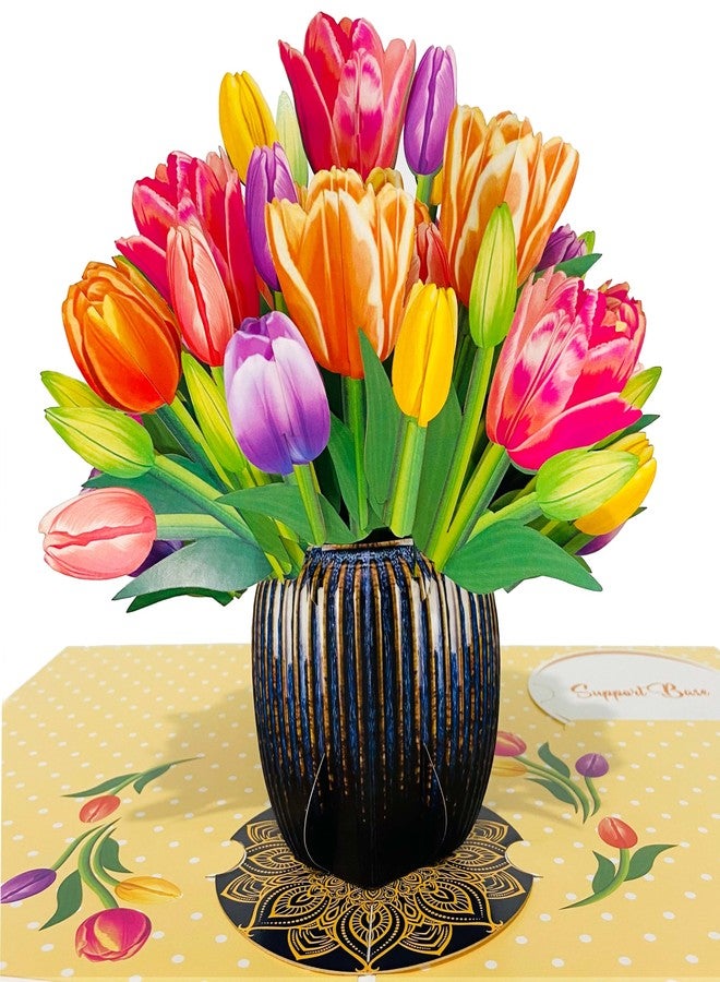 Seyal Tulip Flower Pot Bouquet 3D Pop Up Card, with Detachable Paper Flower Bouquet, Gift for Birthday, Anniversary, Thank You, All Occasion - Includes Note - Image 1